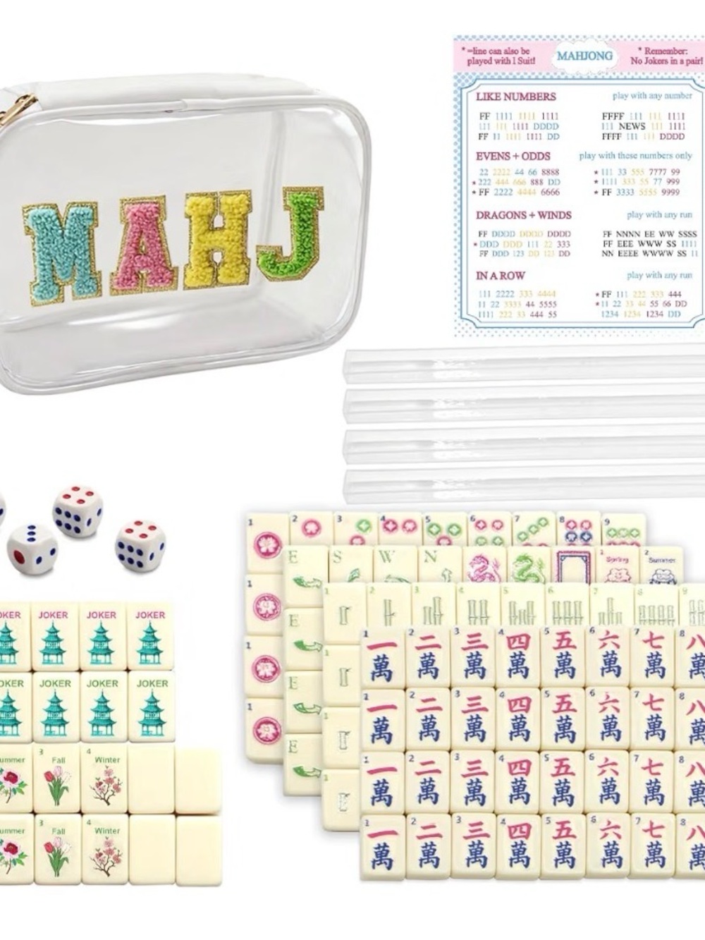 Mahjong Travel Set Clear Pouch with Colorful Letters